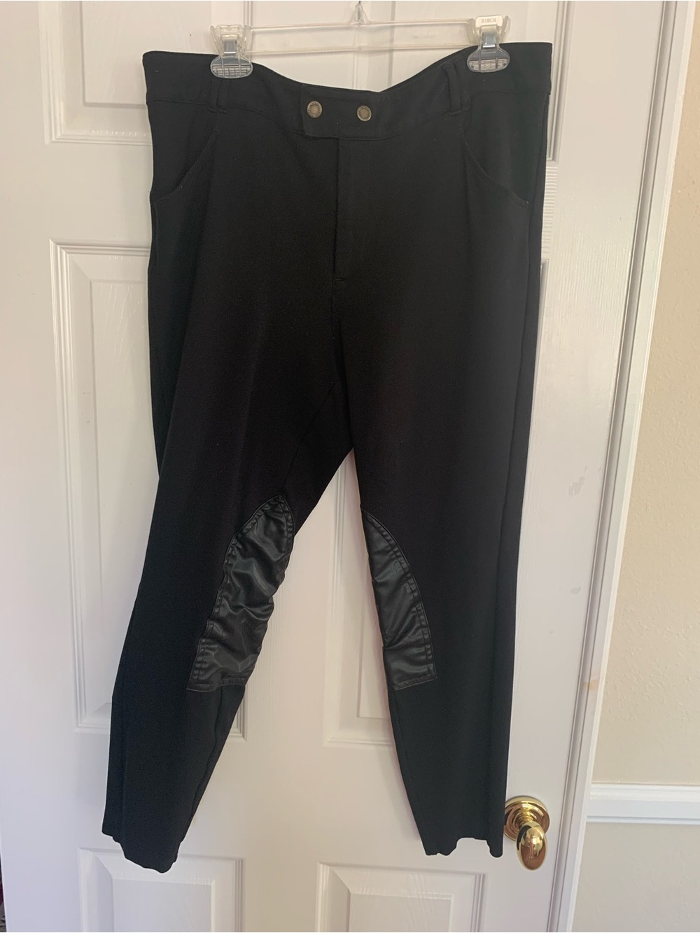 Ralph Lauren Leggings: Black w/Faux Leather Patches at Knees, Pockets, Zip, XL